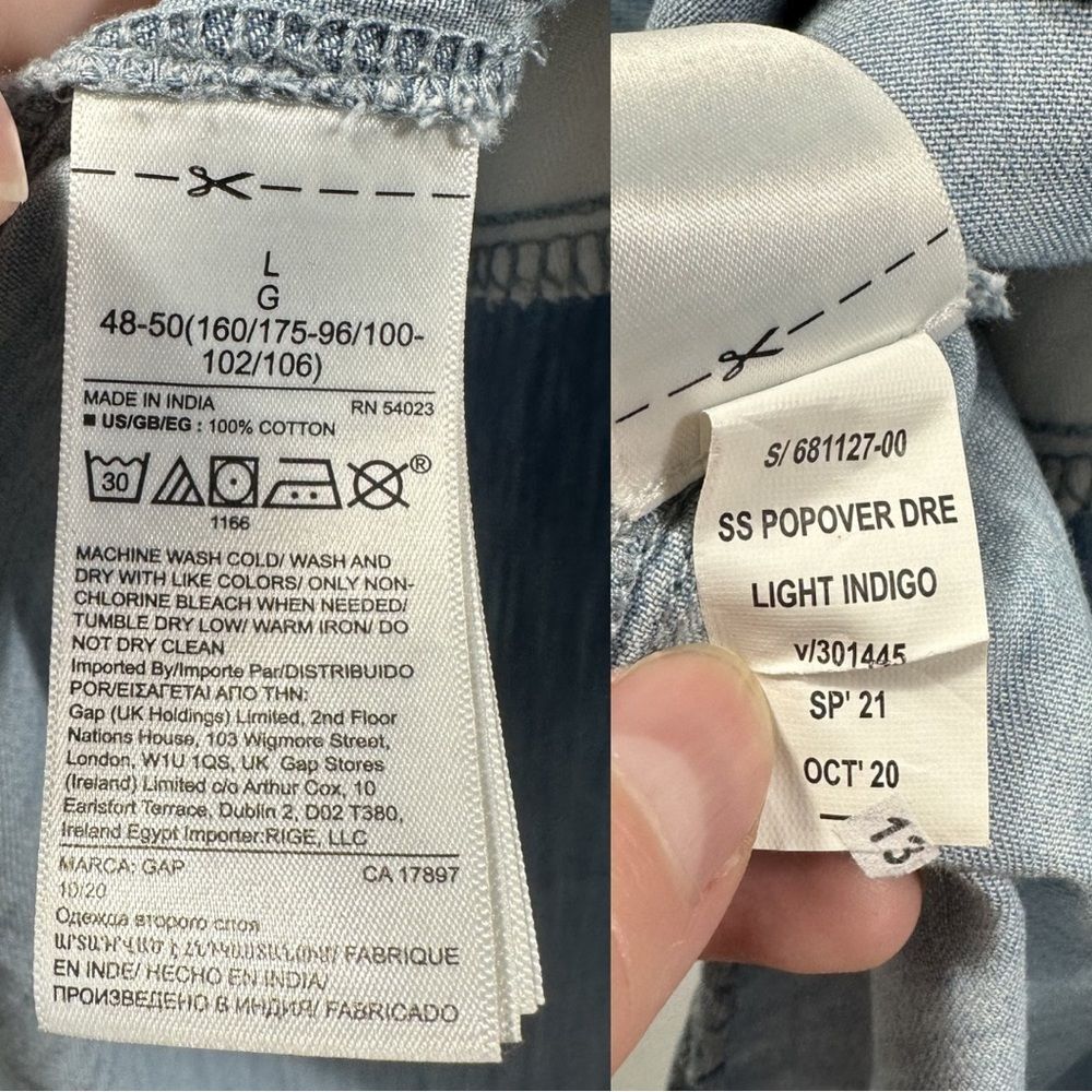 GAP Light Indigo Short Sleeve V-Neck Popover Denim Chambray Dress Size Large - Picture 8 of 13